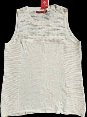 NWT Krimson Klover Brit Tank Womens Large Ivory Crochet Sleeveless Sweater Light